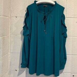 The Limited green cold shoulder blouse ruffle neck